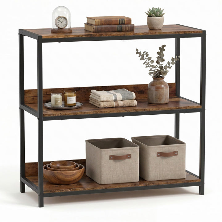 Giantex Industrial 3-Tier Small Bookshelf with Wooden Shelves and Metal Frame