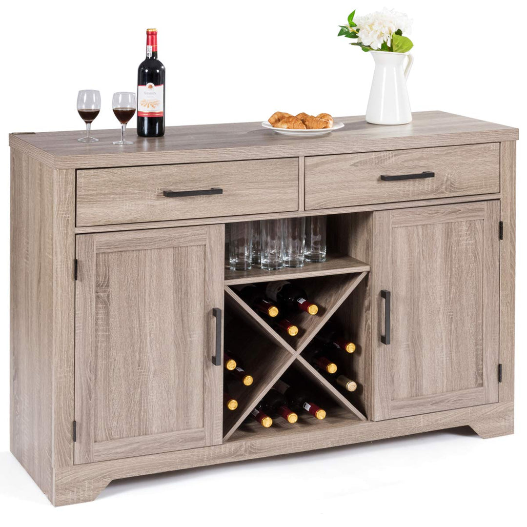 Giantex Buffet Cabinet, Farmhouse Sideboard with 2 Large Storage Drawers, Detachable Wine Rack(Gray)