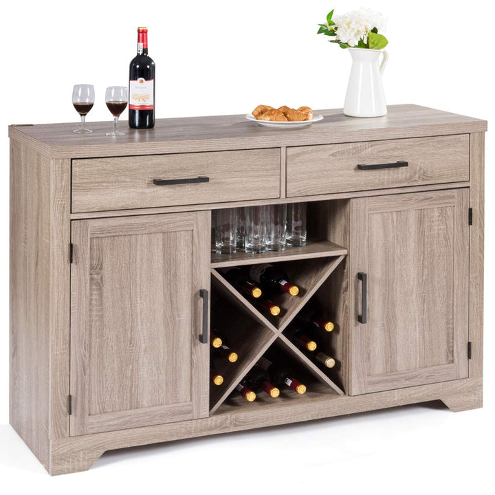 Giantex Buffet Cabinet, Farmhouse Sideboard with 2 Large Storage Drawers, Detachable Wine Rack(Gray)