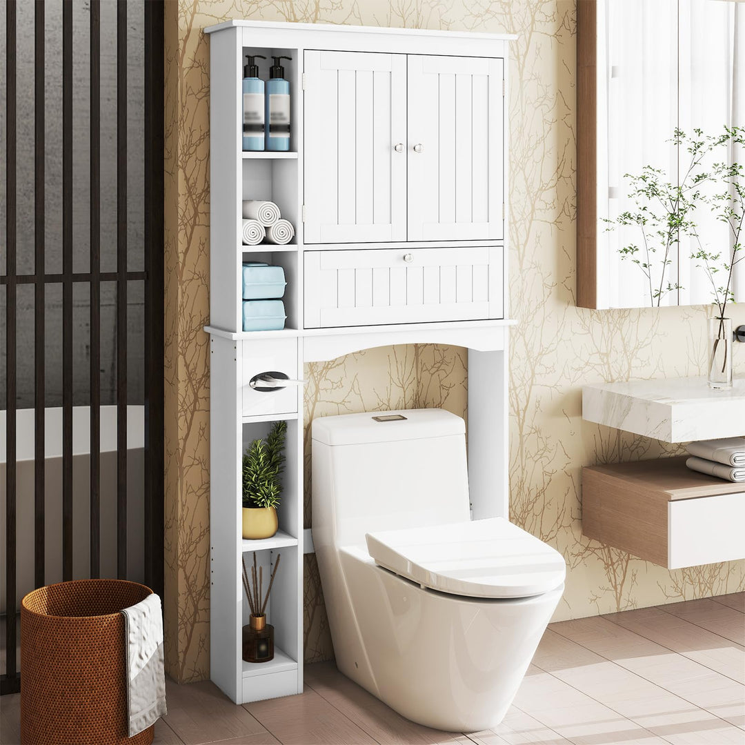 Giantex White Over The Toilet Storage Cabinet Freestanding Bathroom Organizer