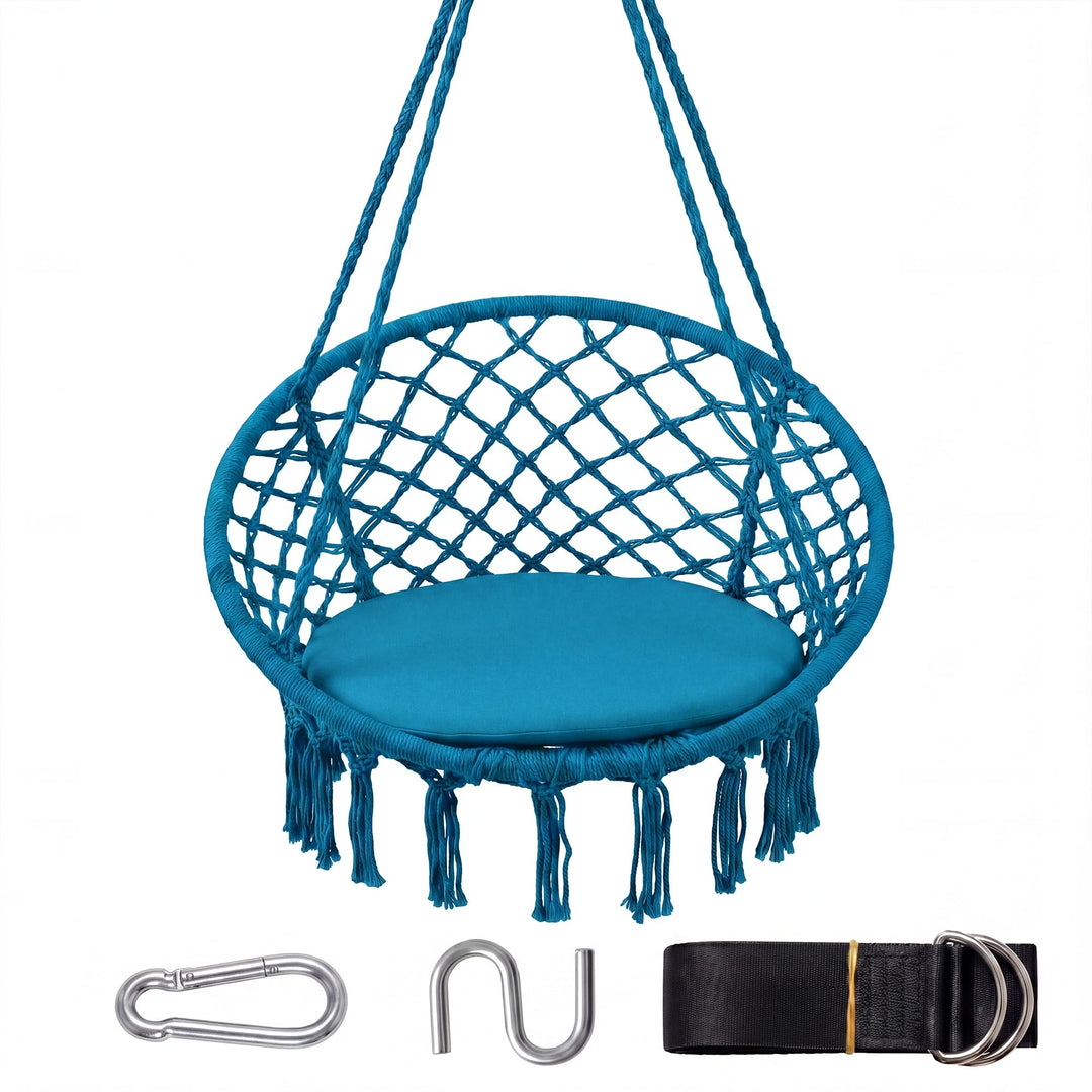 Giantex Hammock Chair Macrame Swing with Round Seat Cushion and Hardware Kit