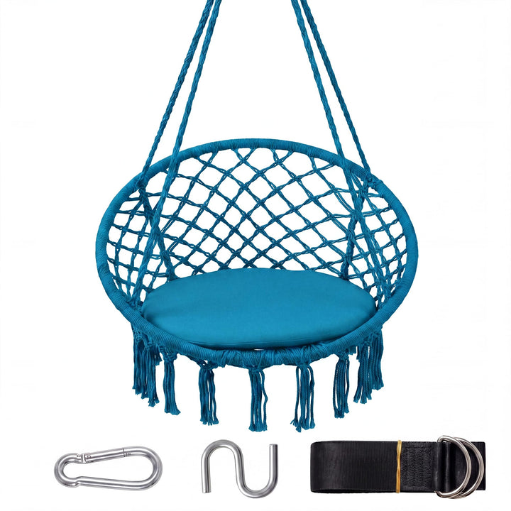 Giantex Hammock Chair Macrame Swing with Round Seat Cushion and Hardware Kit
