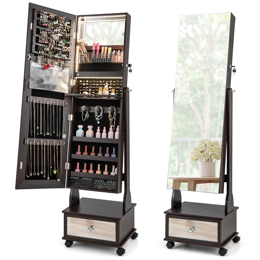 CHARMAID Jewelry Armoire with Full Length Mirror - Giantex