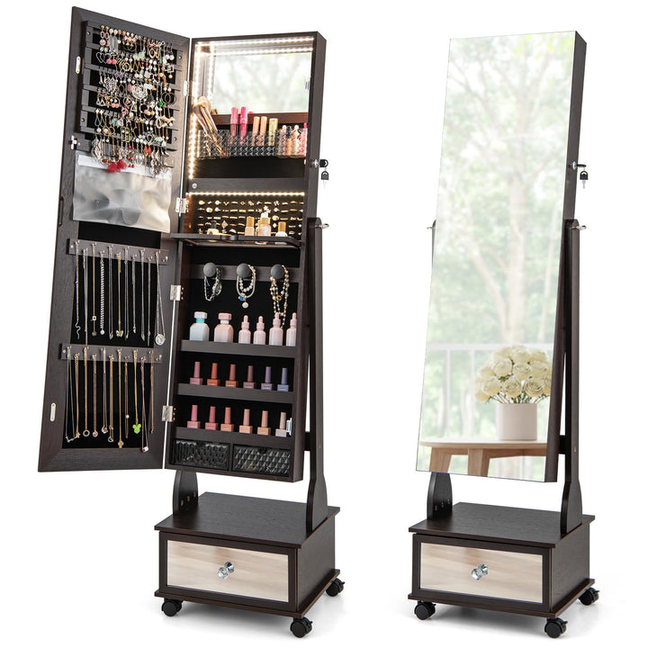 CHARMAID Jewelry Armoire with Full Length Mirror - Giantex