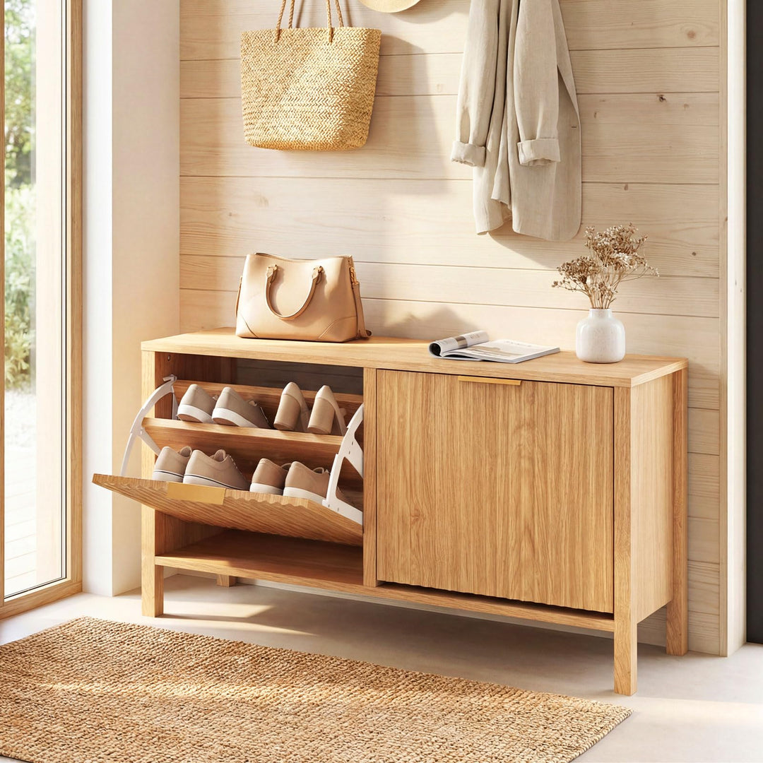 Giantex Shoe Storage Bench with 2 Flip Drawers for Entry Way