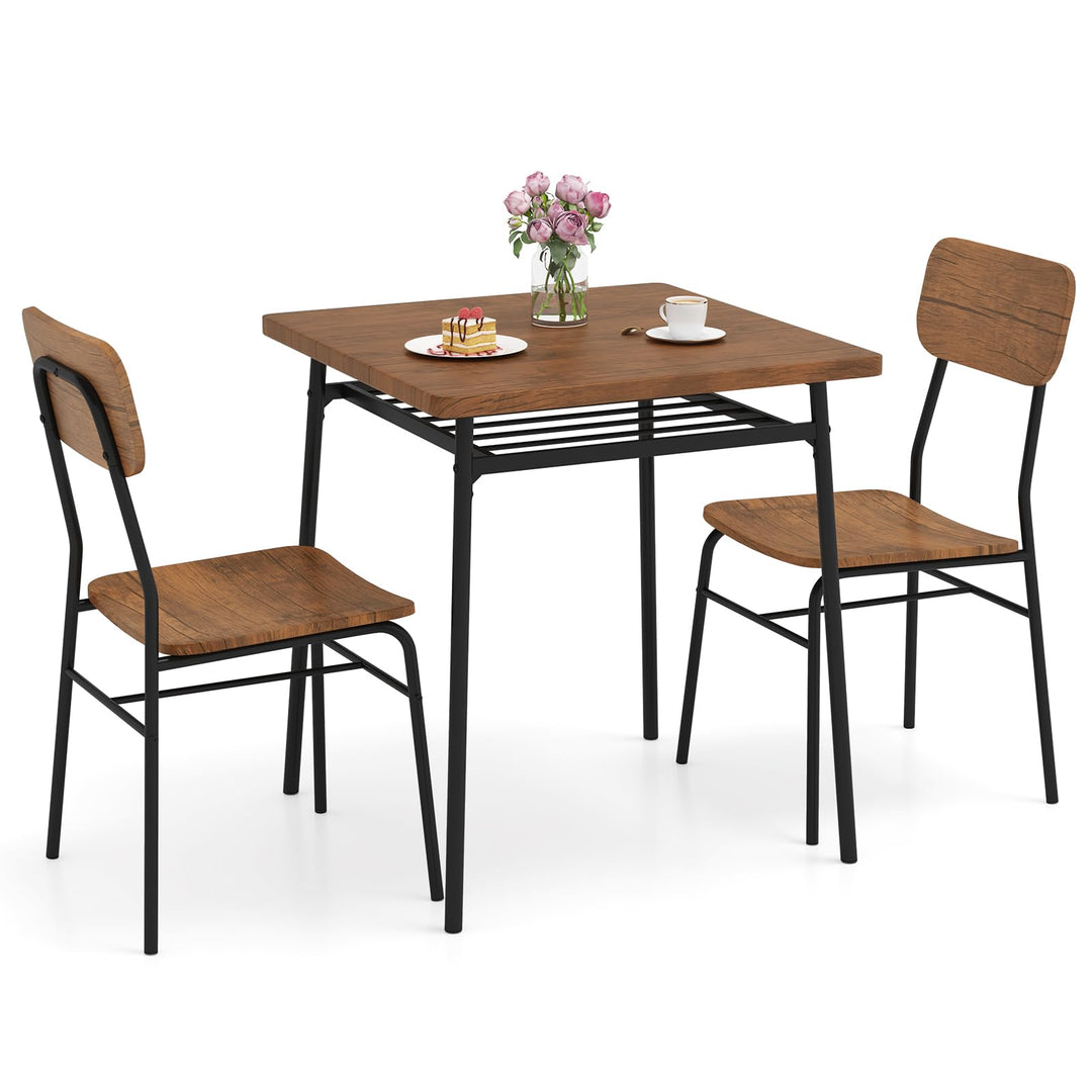 Giantex 3-Piece Dining Table Set, Kitchen Table Chairs Set with Dinner Table, Storage Rack, Metal Frame