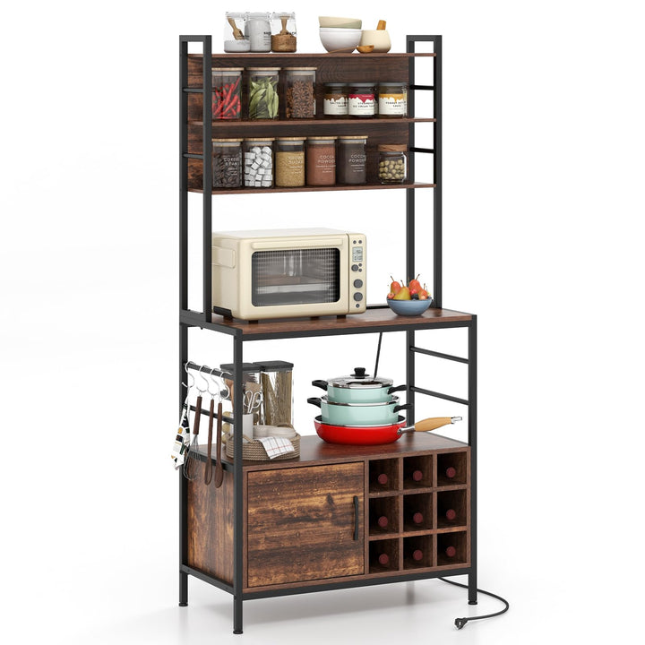 Giantex Bakers Rack with Power Outlet, 67” Microwave Stand with Storage Cabinet, Spice Rack