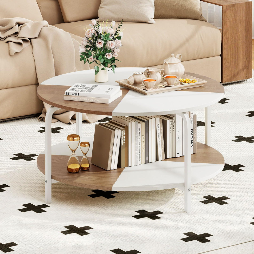 Giantex Round Coffee Table 2-Tier Center Table with Open Storage Shelf