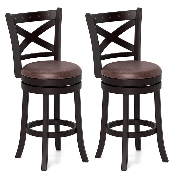 Giantex 26" Swivel Bar Stools with Backs & Upholstered Faux Leather Seat