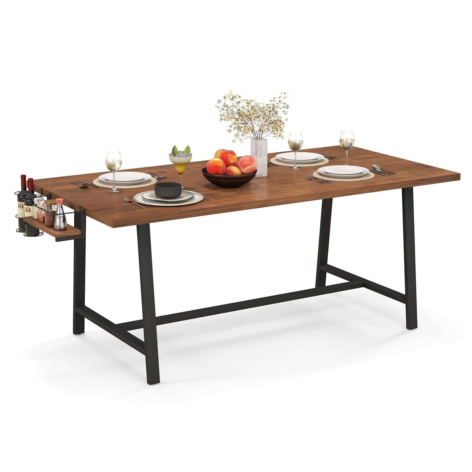 Giantex 72-Inch Dining Table for 5-7, Rectangular Kitchen Table with 2-Bottle Wine Rack