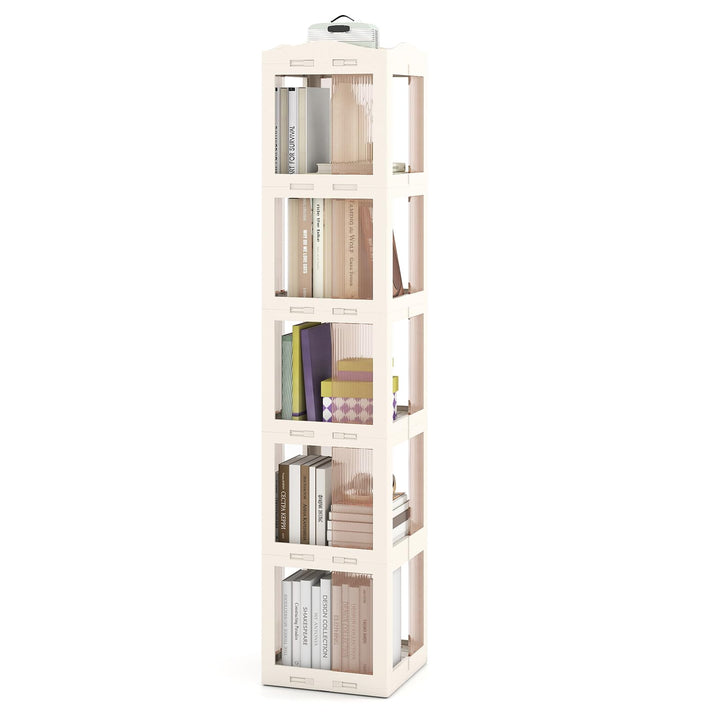 Giantex 5-Tier Foldable Rotating Bookshelf w/Swivel Base | 360° Revolving Bookshelf Tower