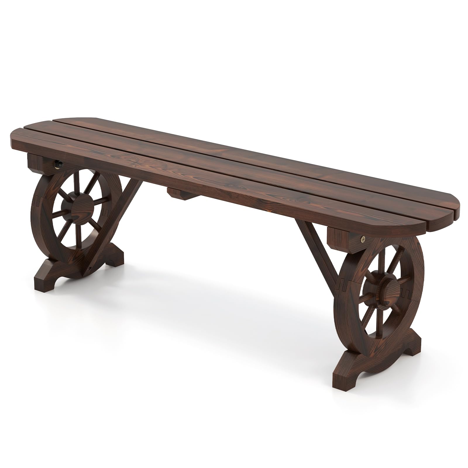 Giantex 2-Person Wooden Outdoor Bench - Patio Bench w/Wagon Wheel Legs