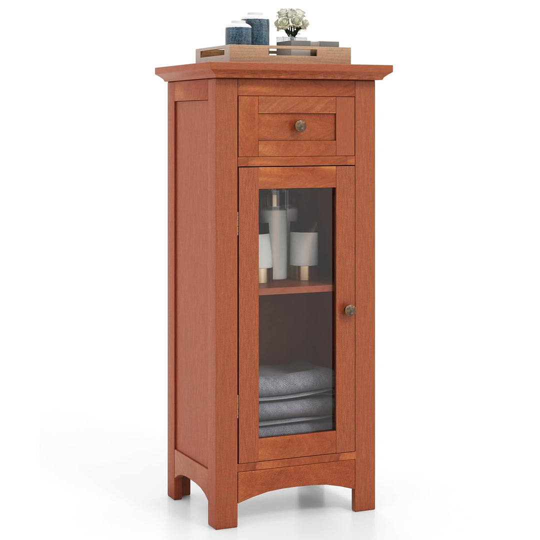 Giantex Small Bathroom Storage Cabinet, Freestanding Narrow Bathroom Cabinet with Single Glass Door, Drawer