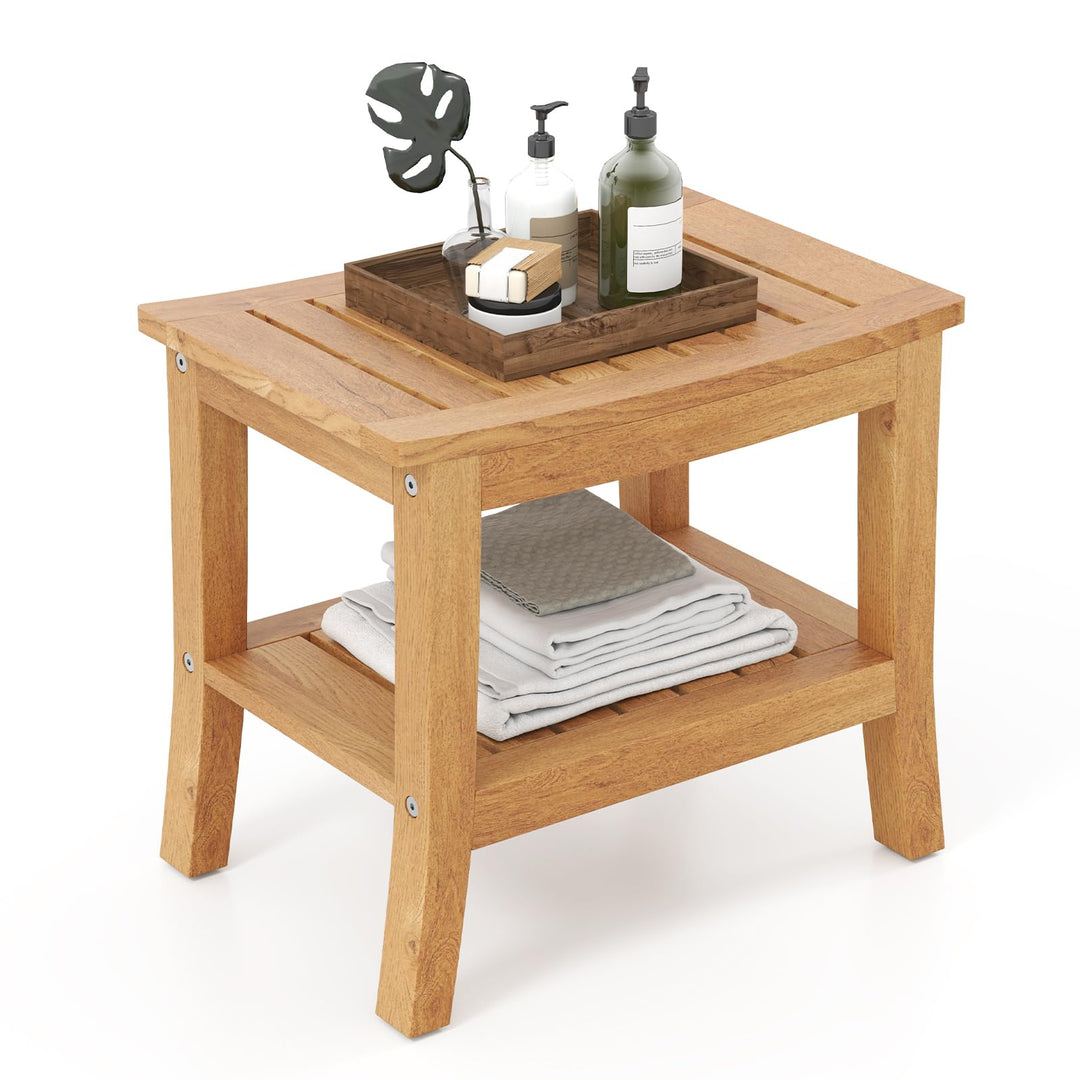 Teak Shower Bench with Shelf