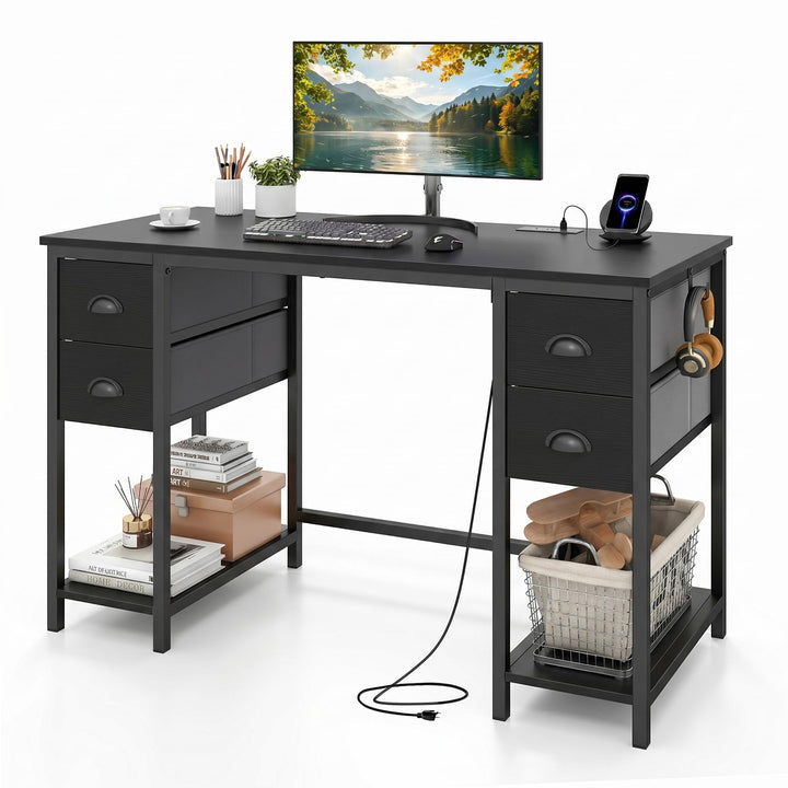 Giantex 48" Computer Desk with Power Outlet &amp; 4 Fabric Drawers