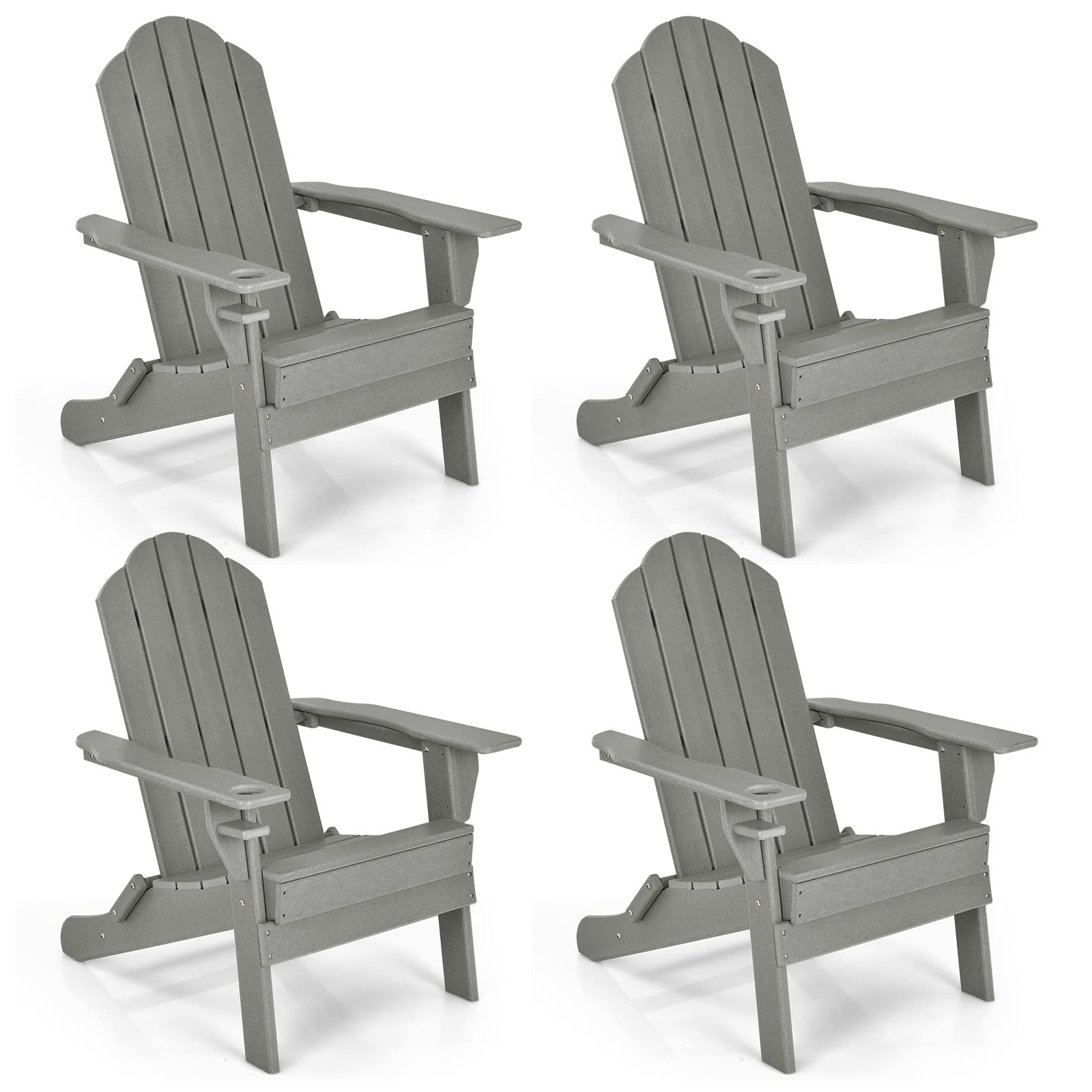 Adirondack Chair Outdoor Folding Chairs, Weather Resistant Patio Chair with Built-in Cup