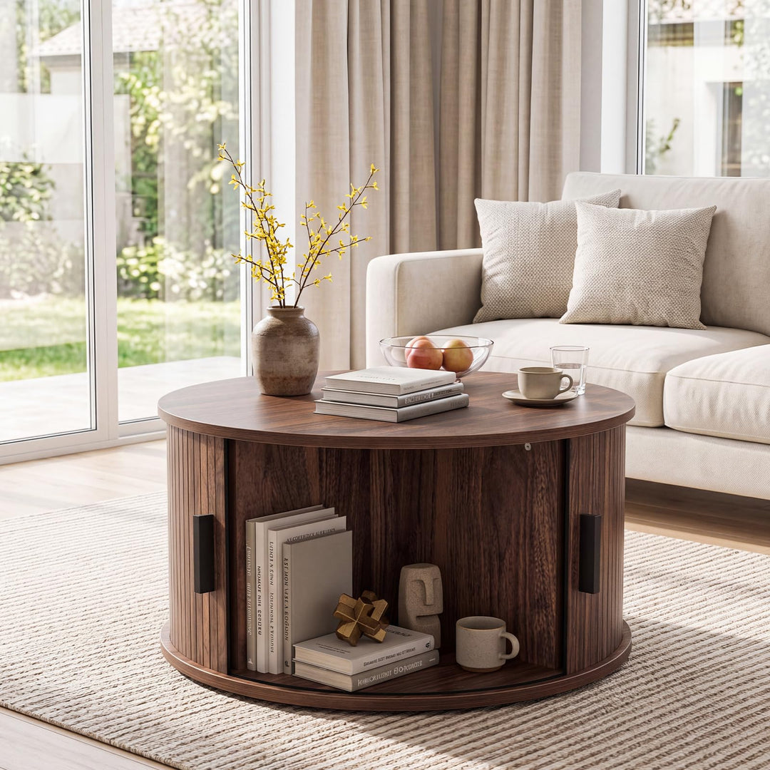 GIANTEX 23.5" Round Coffee Table with Hidden Storage