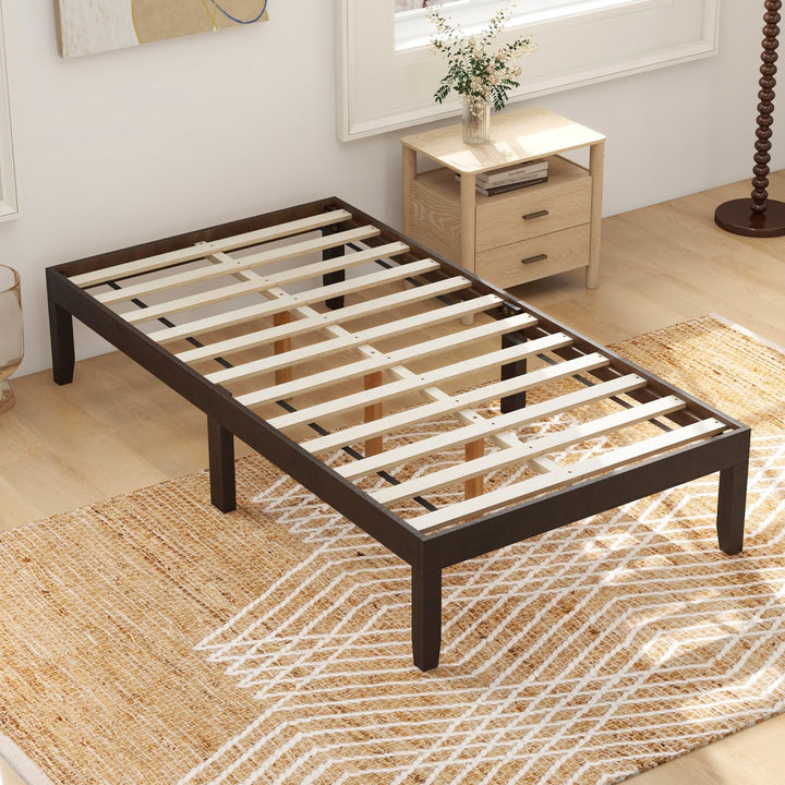 Giantex 14 Inch Twin Wood Platform Bed Frame, Minimalist Twin Bed Frame with Wooden Slats Support & Rubber Wood Legs
