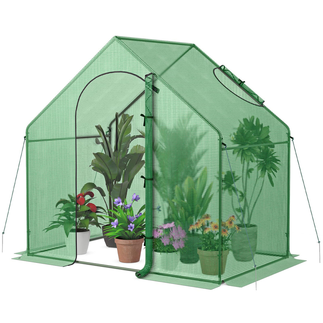 Giantex 6x3x5.5 FT Mini Walk-in Greenhouse, with Roll-up Zippered Door & Window, Overlong PE Cover