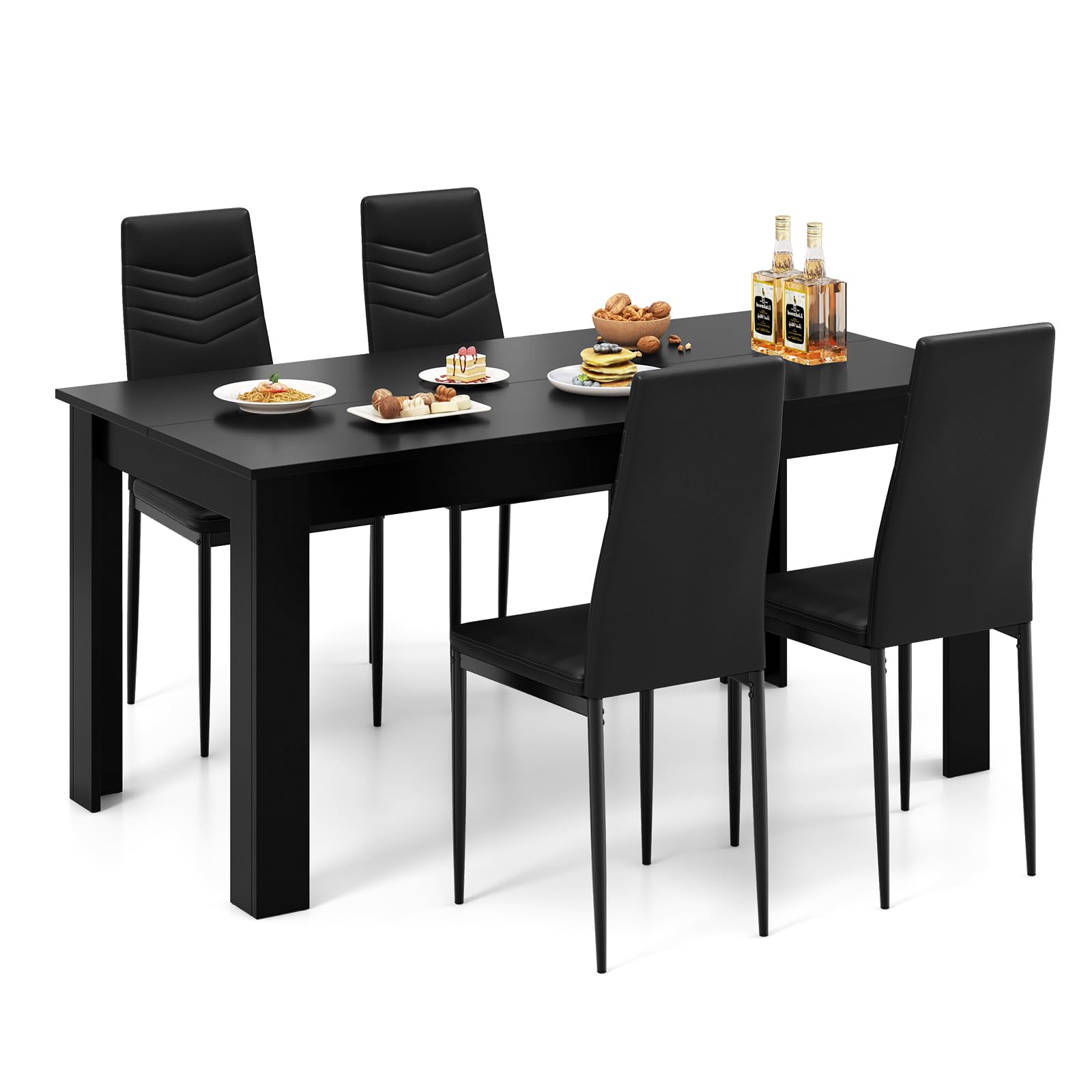 Giantex Dining Table Set for 4 or 8, Modern Rectangular Kitchen Table Set w/ PVC Leather Dining Chairs