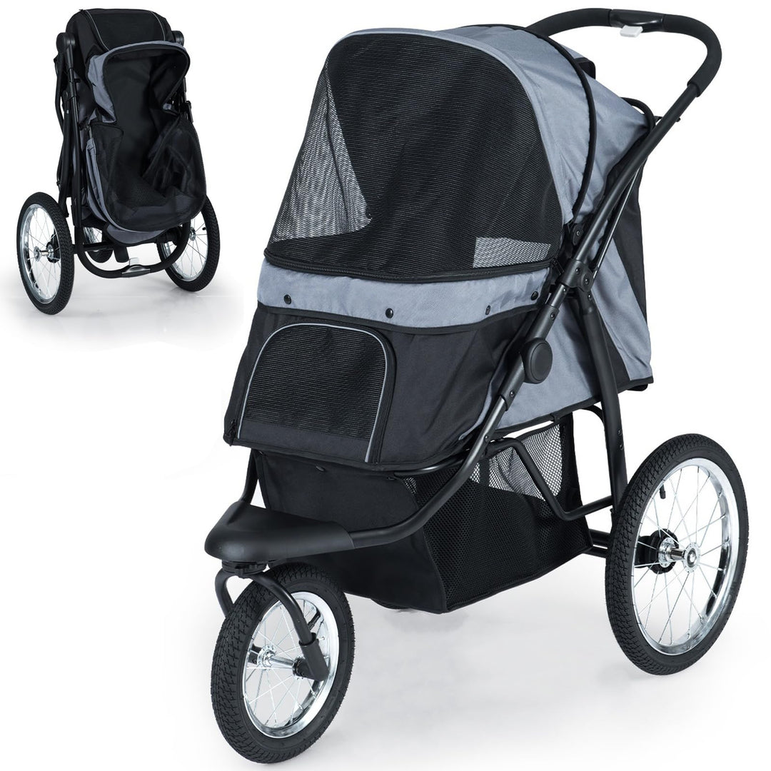 Giantex Dog Stroller for Small & Medium Dogs Cats Foldable Pet Stroller with 3 All-Terrain Inflatable Rubber Wheels