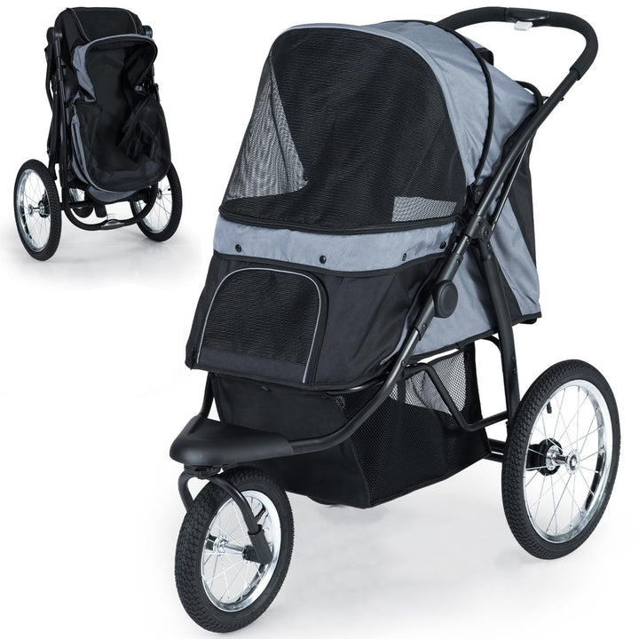 Giantex Dog Stroller for Small & Medium Dogs Cats Foldable Pet Stroller with 3 All-Terrain Inflatable Rubber Wheels