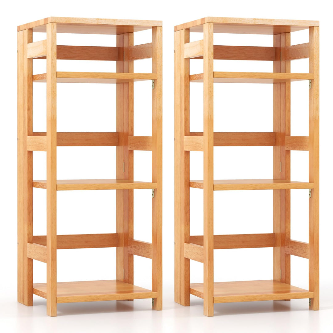 Giantex 4-Tier Bookshelf, 34.5" Floor Storage Shelf w/Rubber Wood Frame, Anti-Toppling Kits, 14" x 13" x 34.5"