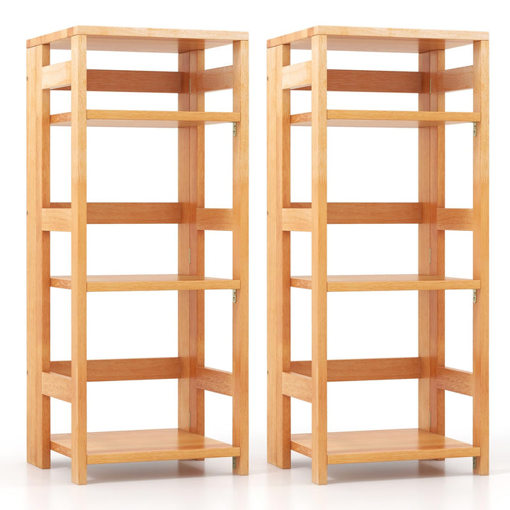 Giantex 4-Tier Bookshelf, 34.5" Floor Storage Shelf w/Rubber Wood Frame, Anti-Toppling Kits, 14" x 13" x 34.5"