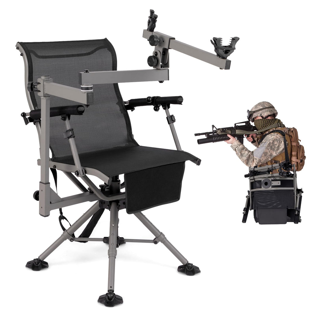Giantex 360° Swivel Hunting Chair with Gun Rest, Adjustable Armrests, Telescopic Legs, All-Terrain Duck Feet