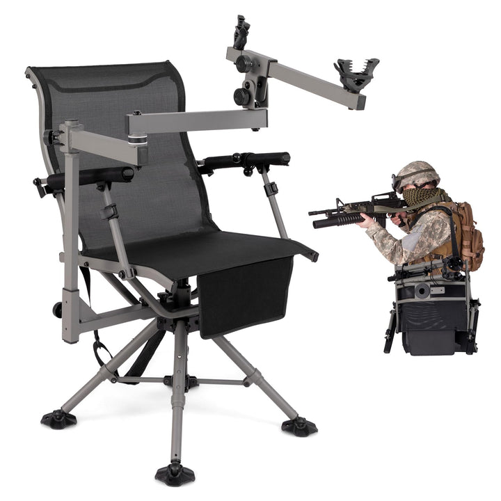 Giantex 360° Swivel Hunting Chair with Gun Rest, Adjustable Armrests, Telescopic Legs, All-Terrain Duck Feet