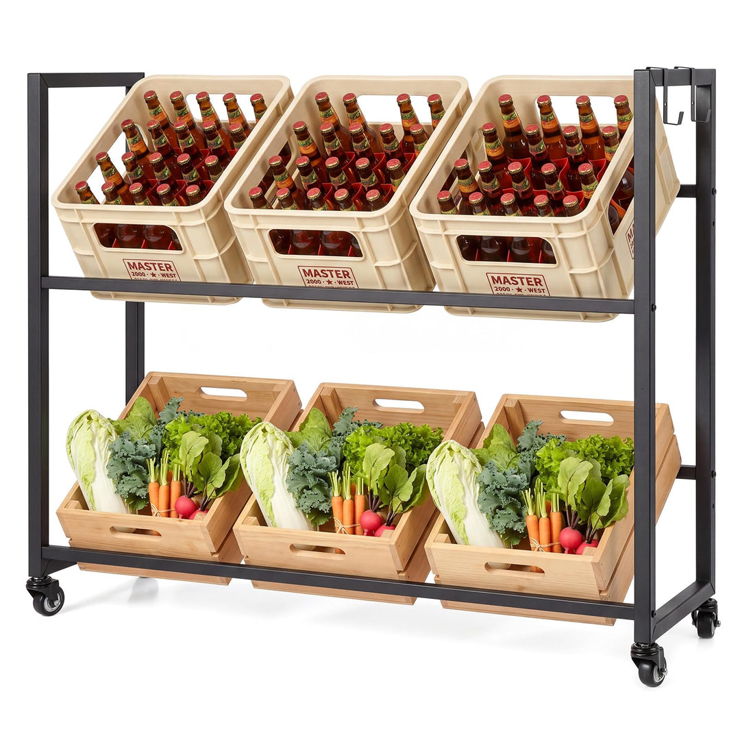 Giantex 2-Tier Drink Crate Rack with 4 Universal Wheels