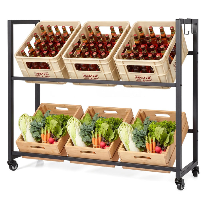 Giantex 2-Tier Drink Crate Rack with 4 Universal Wheels