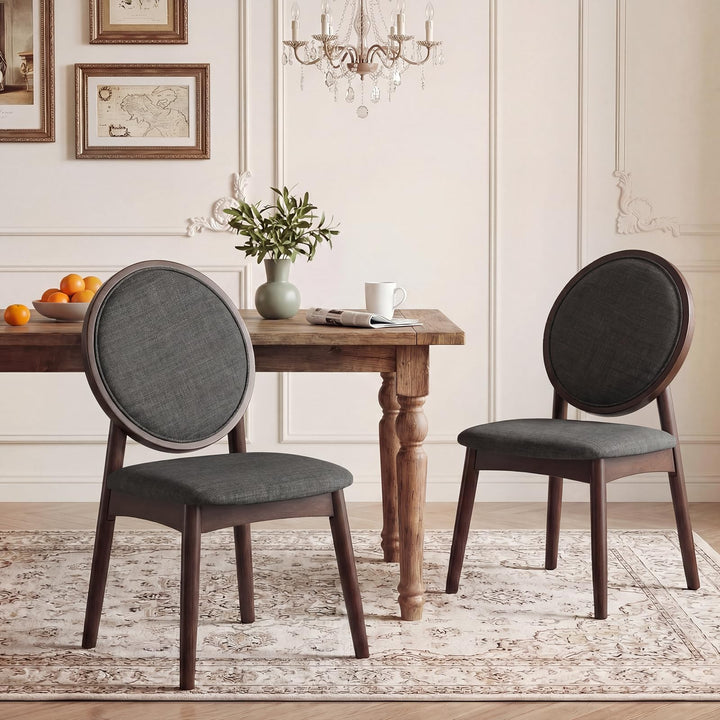 Giantex Set of 2/4 Upholstered Linen Fabric Kitchen Side Chairs with Padded Seat