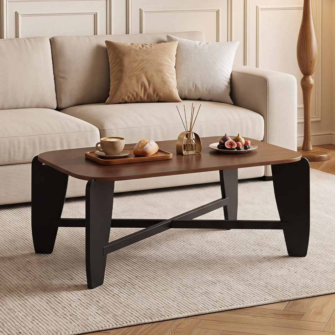 GIANTEX 35.5" Solid Rubber Wood Coffee Table with Round Corners