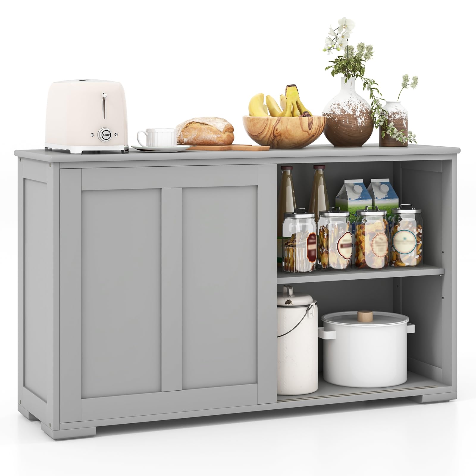 Giantex Buffet Cabinet with Storage, Coffee Bar Wine Cabinet, Farmhouse Sideboard w/Sliding Door