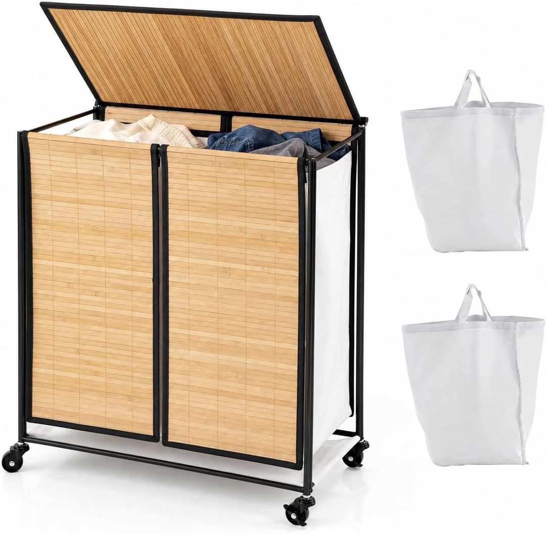 Giantex 2-Section Laundry Hamper with Lid for Bathroom