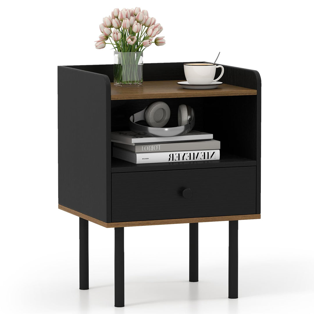 Giantex Wood Night Stand with Drawer - Mid Century Modern Bedside Table