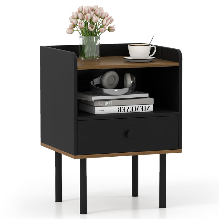 Giantex Wood Night Stand with Drawer - Mid Century Modern Bedside Table