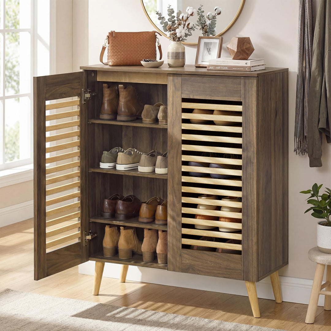 Giantex Shoe Cabinet 4-Tier Shoe Rack Organizer Cabinet(Louvered Door)