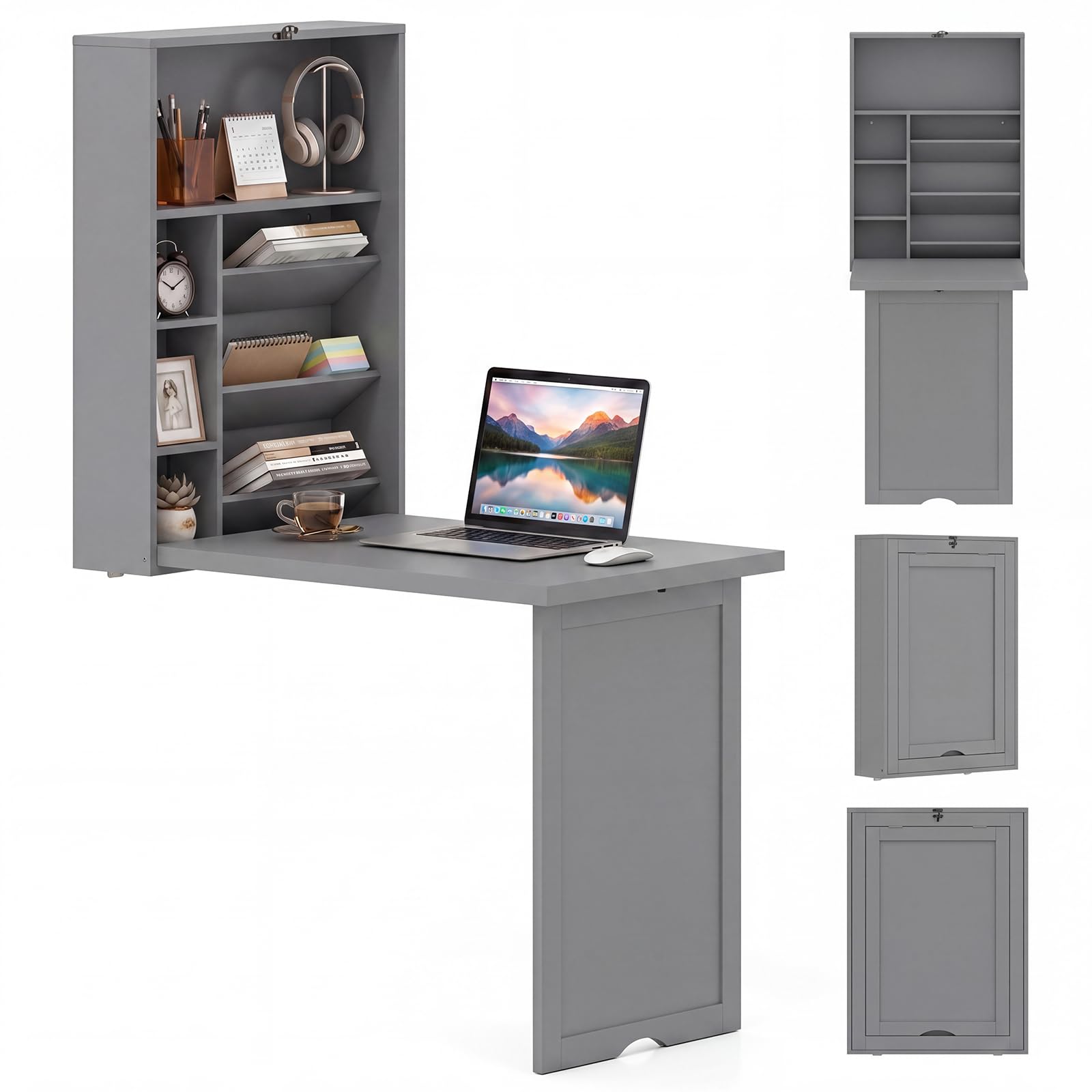 Transformable Desktop System Giantex Wall Mounted Desk | Foldable Convertible Computer Desk with St ...