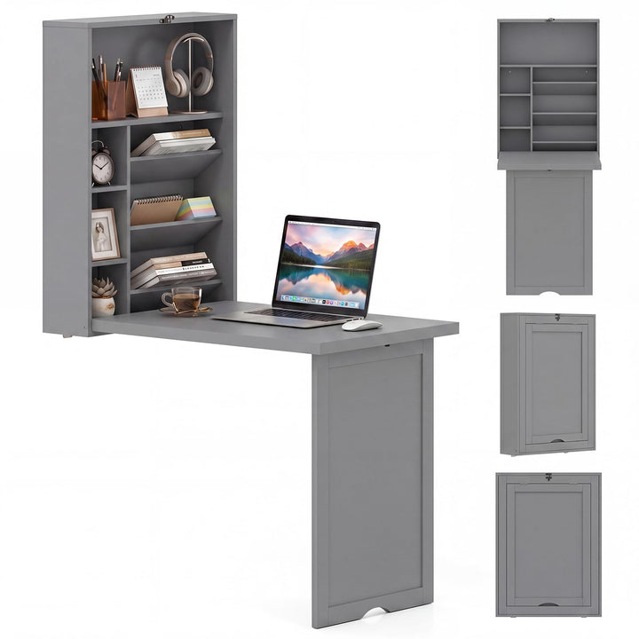 Giantex Wall Mounted Desk | Foldable Convertible Computer Desk with Storage Shelves