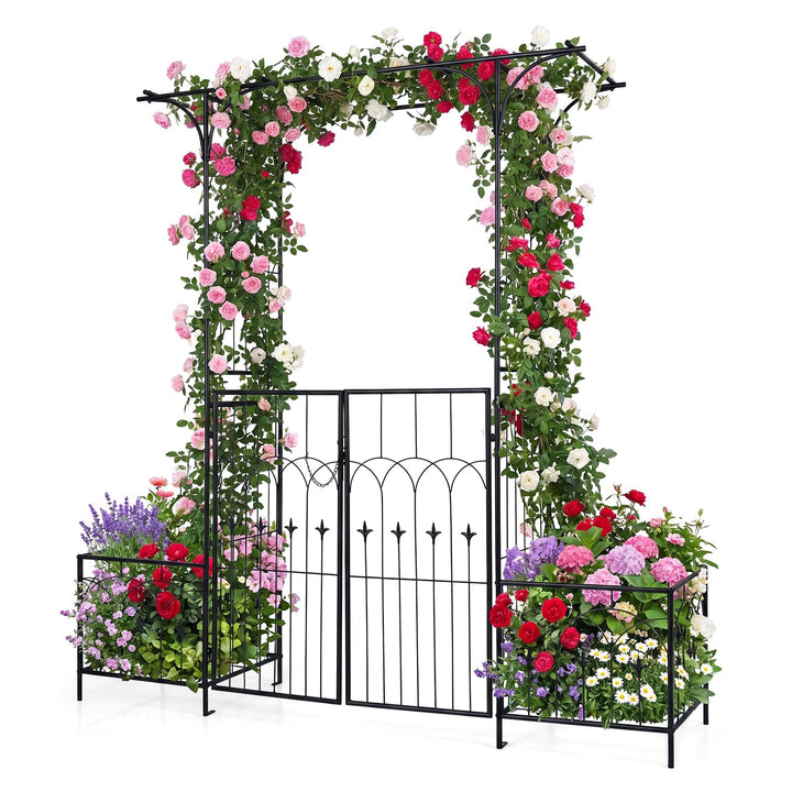 Giantex 79" W x 81" H Metal Garden Arbor with Gate and Planter