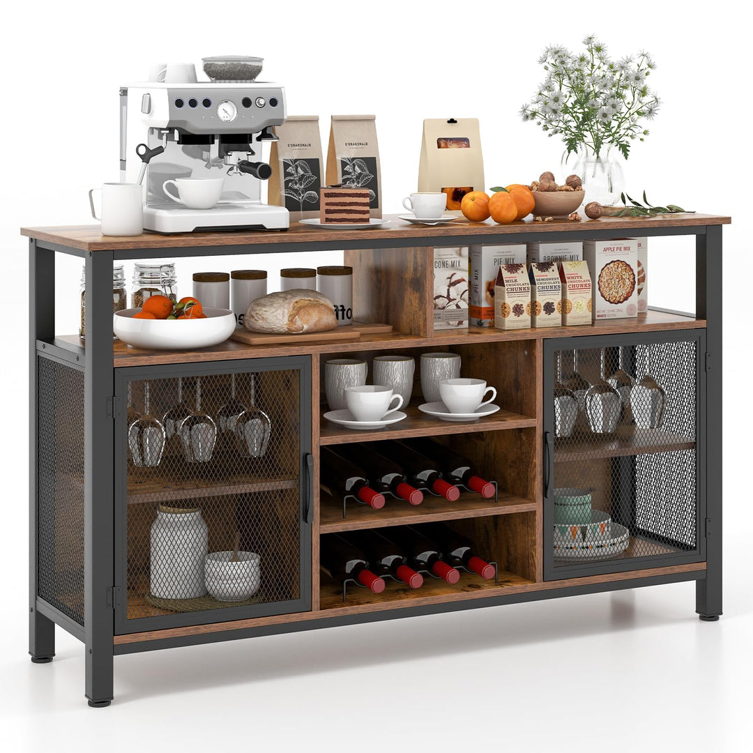 Giantex Coffee Bar Cabinet for Liquor and Glasses, 55” Buffet Sideboard with 8-Bottle Wine Racks, 6 Rows of Wine Glass Holders