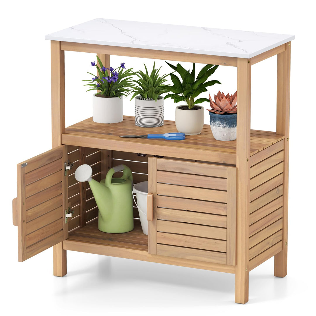 Giantex Outdoor Potting Bench with 2 Door Storage Cabinet