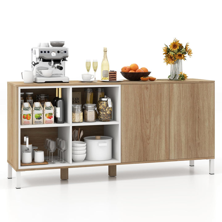 Giantex 63” Buffet Cabinet with Storage, Farmhouse Kitchen Sideboard w/ 4 Cubes, Adjustable Shelves & Pop-up Doors