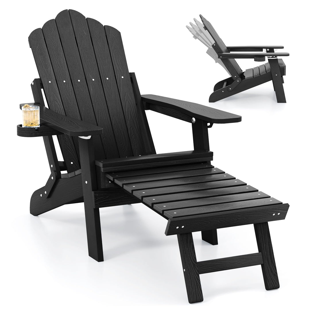 Giantex Folding Adirondack Chair, All-Weather Lounge Chair with Adjustable Backrest, Retractable Ottoman