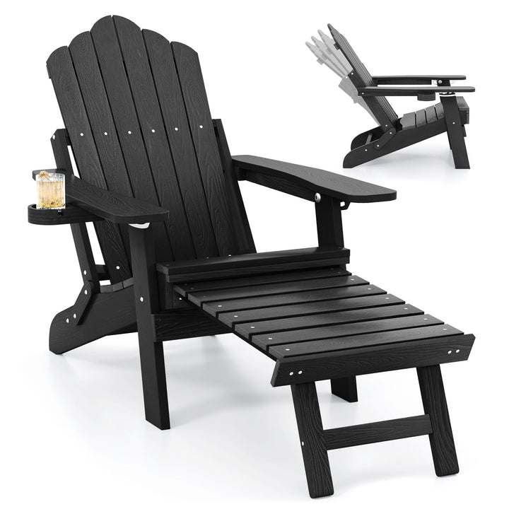 Giantex Folding Adirondack Chair, All-Weather Lounge Chair with Adjustable Backrest, Retractable Ottoman