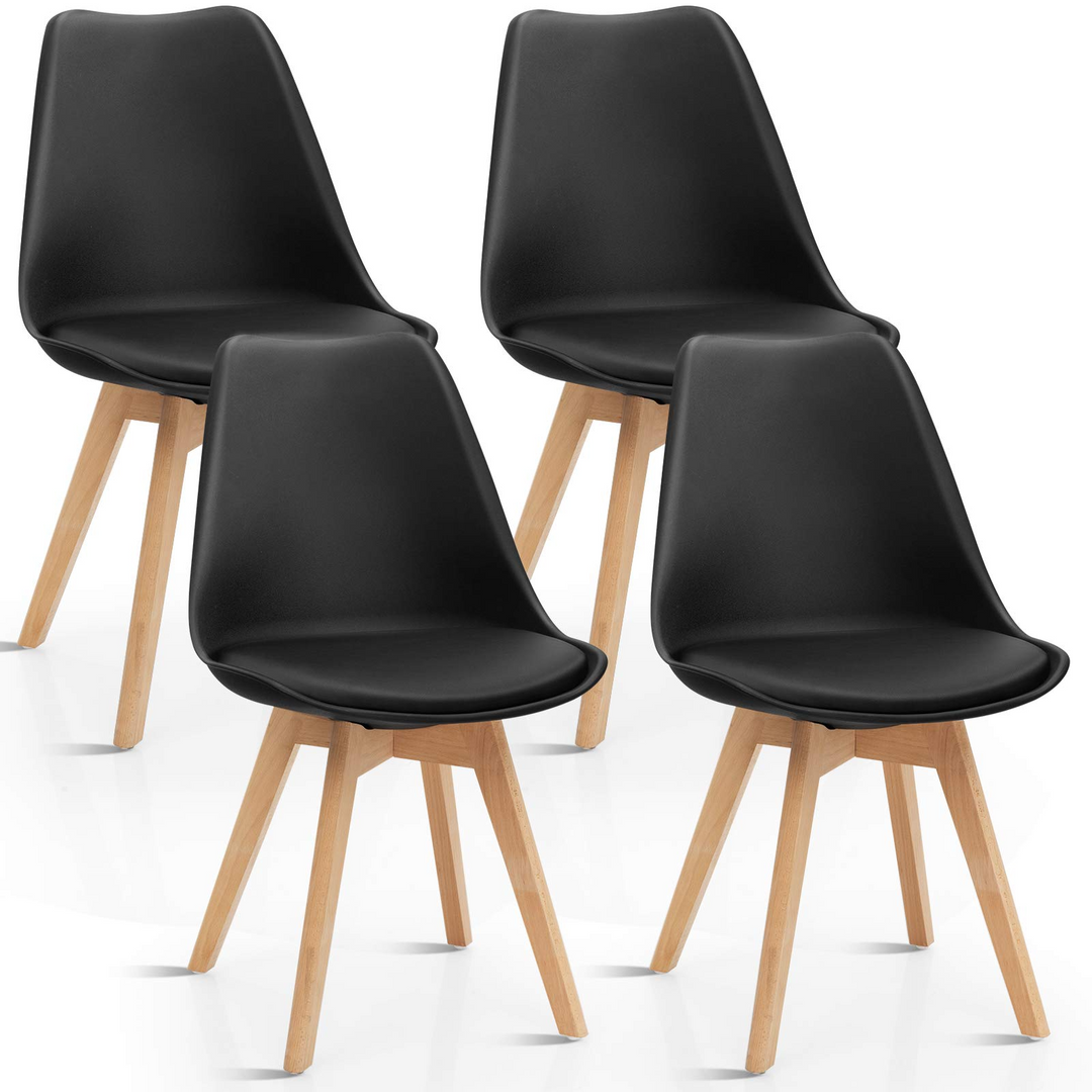 Set of 4 Mid Century Dining Chairs Wood Legs White