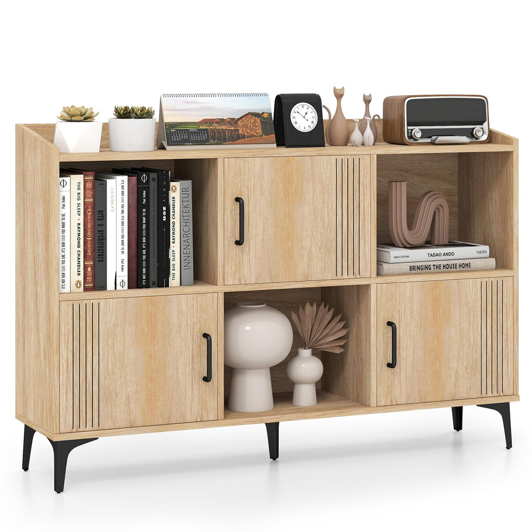 Giantex Storage Cabinet, Sideboard with 3 Doors, 3 Open Compartments, Bookcase with 5 Raised Metal Legs