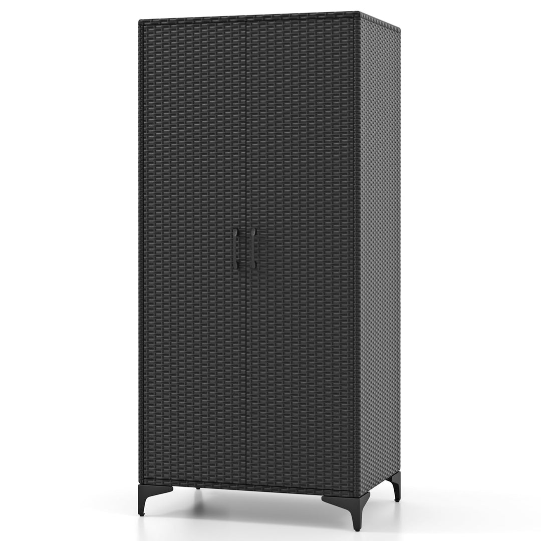 Giantex Wicker Storage Cabinet, 62” Tall Pantry Cabinet with 2 Doors, Hanging Rod, 4 Storage Cubes